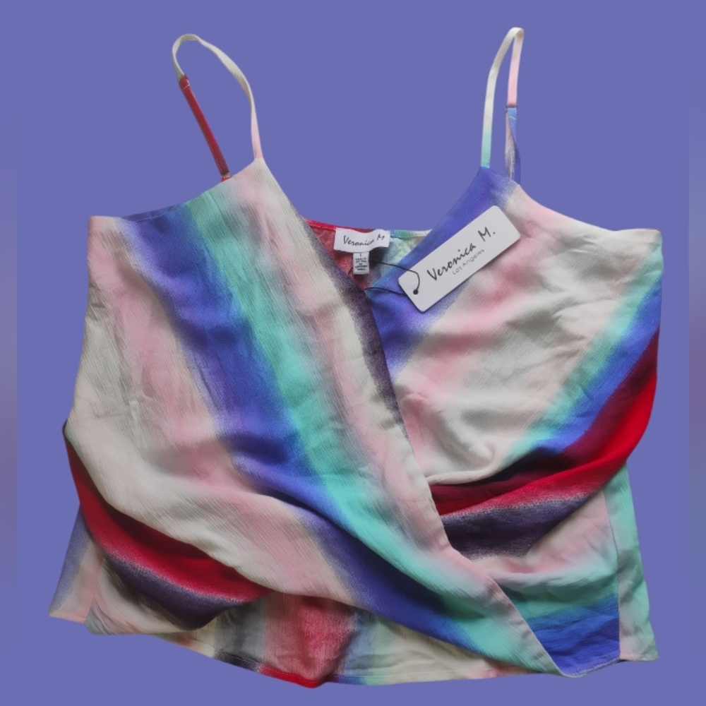 Vibrant Veronica M. Criss Cross Tank Top Flowy Sz L Adjustable Strap V-neck NWT